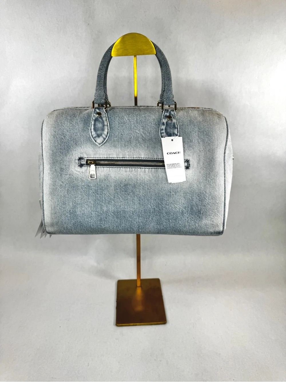 NWT Coach Rowan Large Satchel Bag in Loved Denim with Charms CDY75 Light Indigo